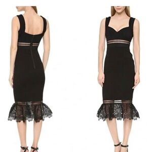 Self-Portrait Olivia Crepe Black Lace-Trim Midi Dress